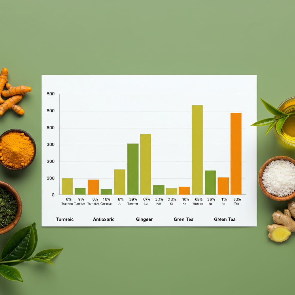 chart comparing antioxidant levels across common herbs like turmeric, ginger, and green tea.